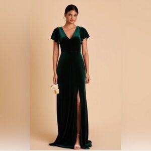 Hannah Emerald Green Velvet V-Neck Evening Gown
